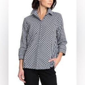 Hinson Wu Alison Navy and White Checkered Top button front with pockets size XL